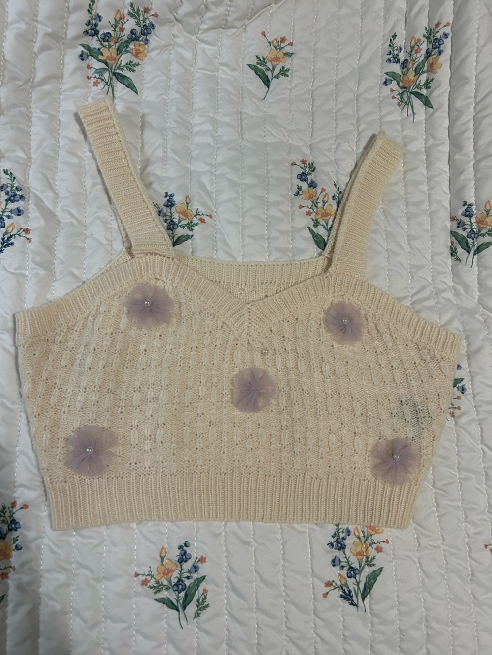 Cream Floral Knit Tank Sweater